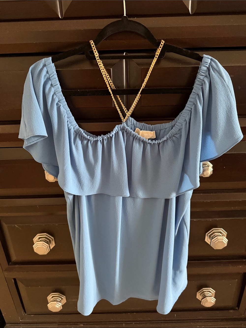 Light Blue Off-Shoulder Ruffle Women's Top